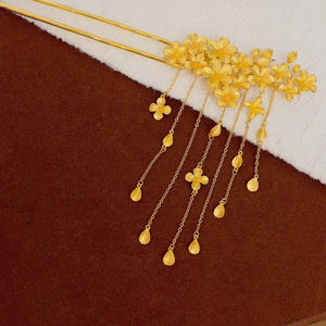 Gioielli per <span class=keywords><strong>capelli</strong></span> con fiori intagliati <span class=keywords><strong>dorati</strong></span> ciondoli lunghi con nappine per <span class=keywords><strong>capelli</strong></span> - Product Image 3