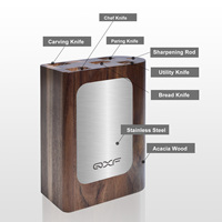 QXF Ensemble de couteaux de cuisine 7 pièces en acier damas à 67 couches avec manche en bois de Pakkawood complet Ensemble de couteaux de chef Support de couteau en bois