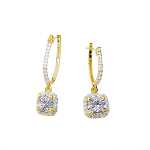 Orecchini di lusso con diamanti per donna, cerchio in oro giallo con diamanti naturali taglio brillante rotondo, gioielli da sposa, modello E1809 - Product Image 1