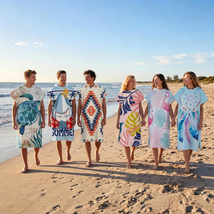 Toalla de playa con capucha de secado rápido, con estampado de palmeras, estilo europeo-americano, para uso transfronterizo, ideal para el verano y la playa, talla grande. - Product Image 3