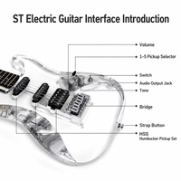 Gitar Elektrik Bodi Akrilik Transparan Pickup HSS 6 Senar Gitar Latihan Pemula untuk Grosir