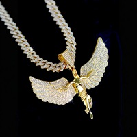 Collier pendentif en alliage d'ange grand format YJ10-6815 pour homme, chaîne à maillons, bijoux tendance pour les fêtes, vente en gros