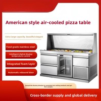 Table de préparation à pizza commerciale américaine à refroidissement par air, 2 portes, en acier inoxydable, avec armoire à tiroirs intégrée et réfrigérateur à contrôle de température numérique