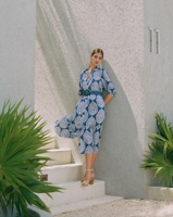 LOGO personnalisé Robes d'été à la mode décontractées pour les vacances à manches mi-longues imprimées col de chemise Robes longues de plage pour femmes