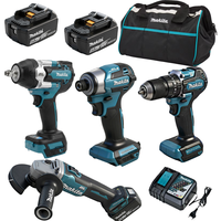Prix d'usine Makita 18V 1/2 pouce, ensemble d'outils électriques 6-en-1, clé à chocs, perceuse à percussion, meuleuse, couple élevé, kit combiné sans fil