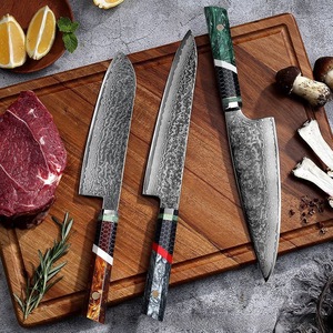Ensemble de 10 couteaux de chef Damas personnalisés, lame forgée à motif vague d'eau, manche octogonal en résine colorée, commande en gros pour la vente au détail haut de gamme - Product Image 6
