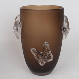 Vase en verre brun Crystal Coast, motif papillon en relief, style Art Déco, décoratif, pour table, soufflé à la main, fait main, pour mariage - Product Image 5