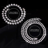 Collar de Cadena Cubana con Corazón de Diamantes de Imitación Plateados, Joyería Hip Hop de Aleación de Zinc para Hombres y Mujeres, Estilo Rapero, para Fiestas y Escenarios