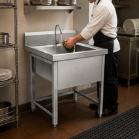 Meuble d'évier personnalisable 2026 en acier inoxydable 304/201, simple bac, avec porte coulissante, rangement et revêtement autonettoyant pour cuisine commerciale