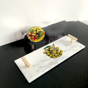 Plateau de vanité rectangulaire en marbre de luxe XPIC avec <span class=keywords><strong>poignée</strong></span> en métal au design <span class=keywords><strong>Art</strong></span> Déco pour plateau alimentaire, taille personnalisée acceptée - Product Image 1