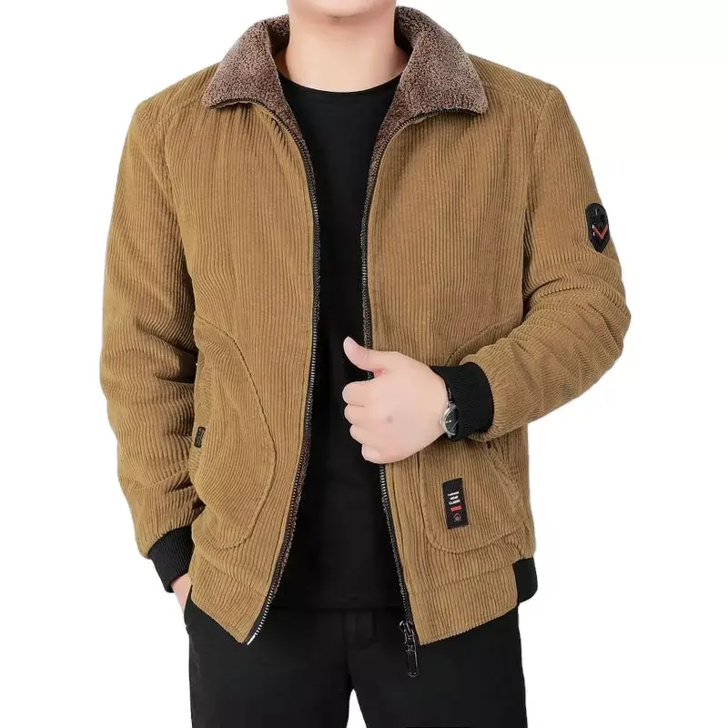 Winter Mens Casual Corduroy Jacket Plus Size Jacket Brown Cotton Jacket