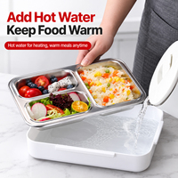 Boîte à lunch en acier inoxydable 304 à 2 ou 3 compartiments, chauffée à l'eau chaude, conteneur alimentaire bento, plateau de préparation des repas pour l'école, le bureau, les voyages