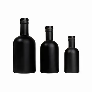 Custom 375 ml 500 ml 1000 ml Matte Black Empty Round Wine Bottles 750 ml Glass With Leak-proof Cap