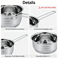 Ensemble de casseroles en acier inoxydable de style américain, écologique, 5 pièces, avec poignées en fil d'acier, compatible lave-vaisselle et induction