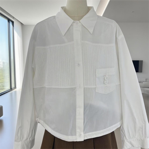 2025 Frühling Neuer Stil Koreanische Retro Damen Einfache Lockere Lässige Atmungsaktive Gewebte Einfarbig Gefärbte Bluse 100% Baumwolle - Product Image 1