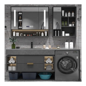 Meuble de salle de bain avec lavabo intégré en pierre de lavage, meuble sous lavabo avec miroir, lavabo pour la maison, l'hôtel, la salle de bain - Product Image 5