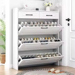 حذاء تخزين أبيض بتصميم حديث قابل للطي مع أثاث غرفة المعيشة خشبي متعدد الطبقات - Product Image 1