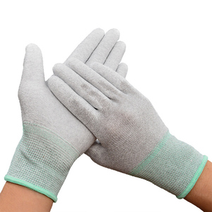 Proveedor chino Guantes ESD antiestáticos Fibra de carbono Poliéster PU <span class=keywords><strong>Palma</strong></span> Nylon Forrado ANSI Función de pantalla táctil certificada en funcionamiento - Product Image 1