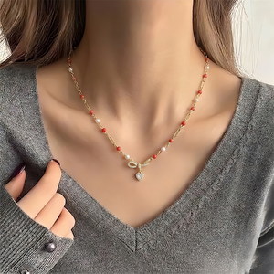 Collar con Colgante de Corazón y Zirconia Dulce para Mujer, Perla ABAS, Piedra Natural, <span class=keywords><strong>Cadena</strong></span> de Acero Inoxidable Chapada en Oro de 18K, Venta al por Mayor - Product Image 1