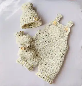 2022 bonnet en coton biologique pour bébé au <span class=keywords><strong>crochet</strong></span> à la main, chaussons, ensemble global - Product Image 1