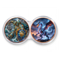 Lot de 2 pièces de monnaie en cuivre pur 999 de 1 oz, capsule Infinity, Combo Dragon de Combat Armure, édition de collection 3D colorée en relief, style dessin animé