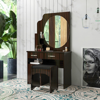 Coiffeuse moderne avec miroir, meuble de rangement, coiffeuse de maquillage, coiffeuse de chambre marron, Offre Spéciale