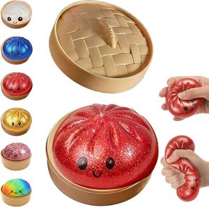 <b>Glitter</b> Dumpling, <b>Glitter</b> Dumpling Squishy with Box, 6 Color Options Dumplings Squishy Toy for Stress Relief (<b>Red</b>) - Product Image 1