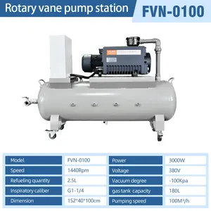 100m 3/H -100KPa 380V 3000W 로터리 베인 진공 펌프 세트 180L 공기 저장 탱크로 공기 압축기 펌프 헤드