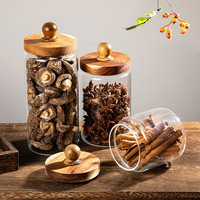 Vente en gros de pots de rangement en verre de haute qualité pour la cuisine, avec couvercles en bois, pour épices, café, bonbons, aliments secs