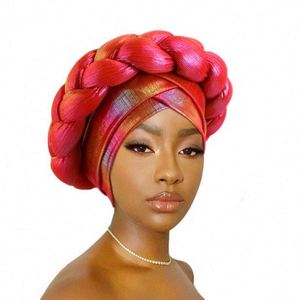 Beauty DesignHair African Metallique Turban Braid Beanie <b>Cap</b> Headwear Pre-Tied Stretchy Twisted Outdoor Fashion for Women - Product Image 1