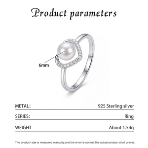 S925 Silver Heart Shape Freshwater Pearl <b>Ring</b> <b>CZ</b> Outline Hollow Romantic Dainty Pearl Jewelry for Women Valentine Gift - Product Image 6