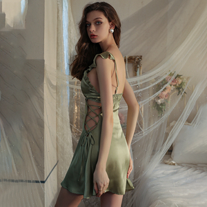 Vente en gros ODM – <span class=keywords><strong>Nuisette</strong></span> de luxe en satin de soie à volants, lingerie babydoll <span class=keywords><strong>dos</strong></span> <span class=keywords><strong>nu</strong></span> avec nœud, pour toutes les saisons - Product Image 5