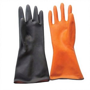 Gants en caoutchouc à doigts texturés antidérapants, imperméables, usage général, orange et noir, manchette droite - Product Image 2