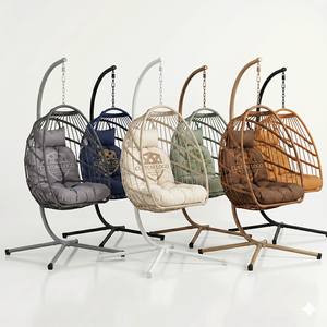 Nuova Sedia a Dondolo a Uovo in Rattan Pieghevole Portatile con Supporto per Esterni, Interni, Soggiorno, Giardino, Balcone e Terrazza - Product Image 1