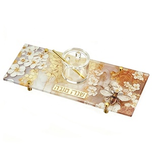 Plateau Simanim en Lucite à motif imprimé personnalisé, motif nid d'abeille pour Hashanah - Product Image 4