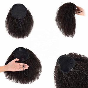 Extensions de queue de cheval 100 % naturelles, vierges, Remy, cheveux humains européens, cuticules alignées, style bouclé crépu, noir naturel, vente en gros - Product Image 2