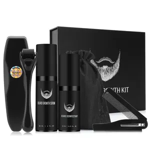 Custom Logo Dropshipping 4Pcs Mens Beard Growth Kit Comb Roller Set Facial Beard Care