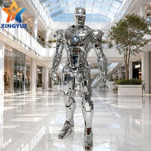 Grande sculpture de robot cyberpunk mécanique avec éclairage LED, finition miroir, en fibre de verre, pour décoration intérieure, statue artistique - Product Image 3