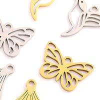 Breloques creuses en forme d'oiseau et de papillon en acier inoxydable doré et argenté, pendentifs ailes pour la création de bijoux DIY et accessoires faits main