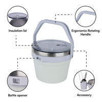 Seau à glace isotherme à double paroi de 7 L avec couvercle et cuillère pour cocktails, vin, bière, réceptions, camping, acier inoxydable, fête