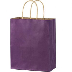 Sacs cadeaux en papier kraft en vrac avec poignées, pour fêtes, vente au détail, shopping, mariage, en papier violet, 100% papier recyclable, sacs cadeaux - Product Image 1