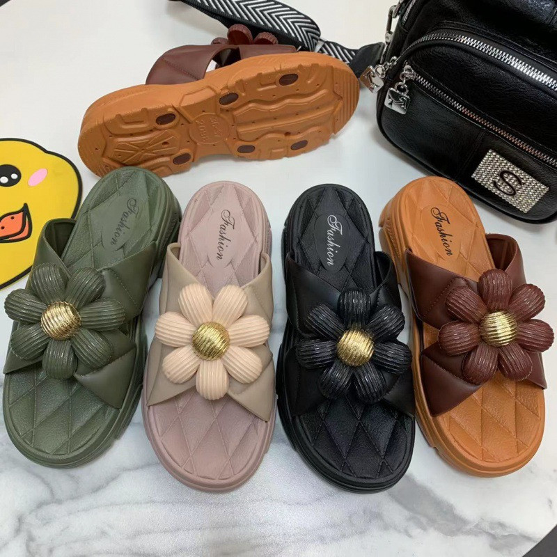 Summer Beach Casual Platform PVC Sandals Flower Non-slip Summer Slippers for Women
