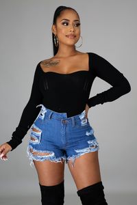 Novedades <span class=keywords><strong>2022</strong></span>: Shorts de mezclilla para mujer con agujeros, cremallera y bolsillos, estilo desgastado y rasgado, para verano - Product Image 2