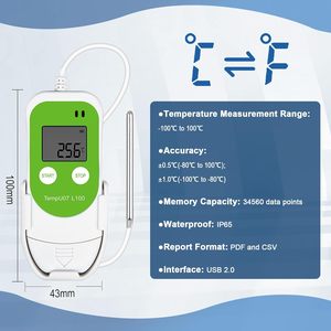 TempU07 L100 Low <b>Temperature</b> <b>Data</b> <b>Logger</b> USB Freezer Thermometer Recording PT100 Sensor Digital Temp Probe Lab - Product Image 4