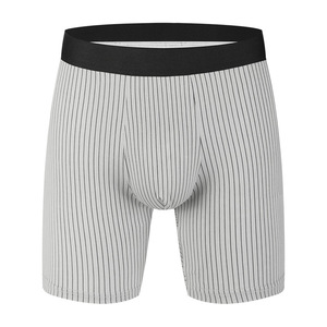 กางเกงบ็อกเซอร์ขาสั้นสำหรับผู้ชายแบบไร้รอยต่อลายทางเอวกลางยืดหยุ่นสูง - Product Image 5