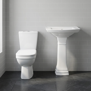 Ensemble sanitaire de salle de bain en céramique avec WC à double chasse et lavabo sur colonne - Product Image 1