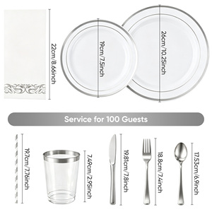 Complete <b>Disposable</b> Plastic Dinnerware Set Multi-person Serving Tableware Kit <b>Disposable</b> <b>Plates</b> Cutlery Cups Napkins for Party - Product Image 5