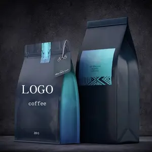 Sacos de café vazios personalizados com fundo plano, sacos de café com embalagem personalizada para grãos de café, 250g, 500g, 1kg