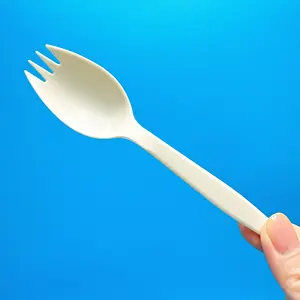 Juego de cubiertos desechables biodegradables Spork cuchillo, tenedor, cuchara, a base de almidón de maíz, fiesta, juego de vajilla cuchara tenedor