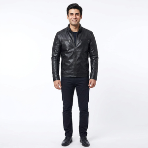OEM Custom Breathable Leather Biker Jacket Men's Vintage Black Genuine Leather Motorcycle Coat Canvas Lining High Street Style - Product Image 1